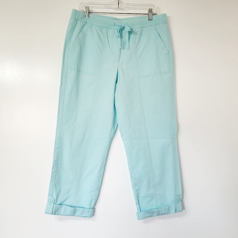 Talbots Outlet Turquoise Button Cuff Capri Pants Size 12